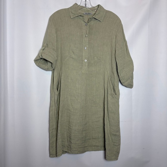 Elena Baldi Tops - Elena Baldi Made in Italy Linen‎ Tunic Dress Shirt Khaki Green Size S Vacation